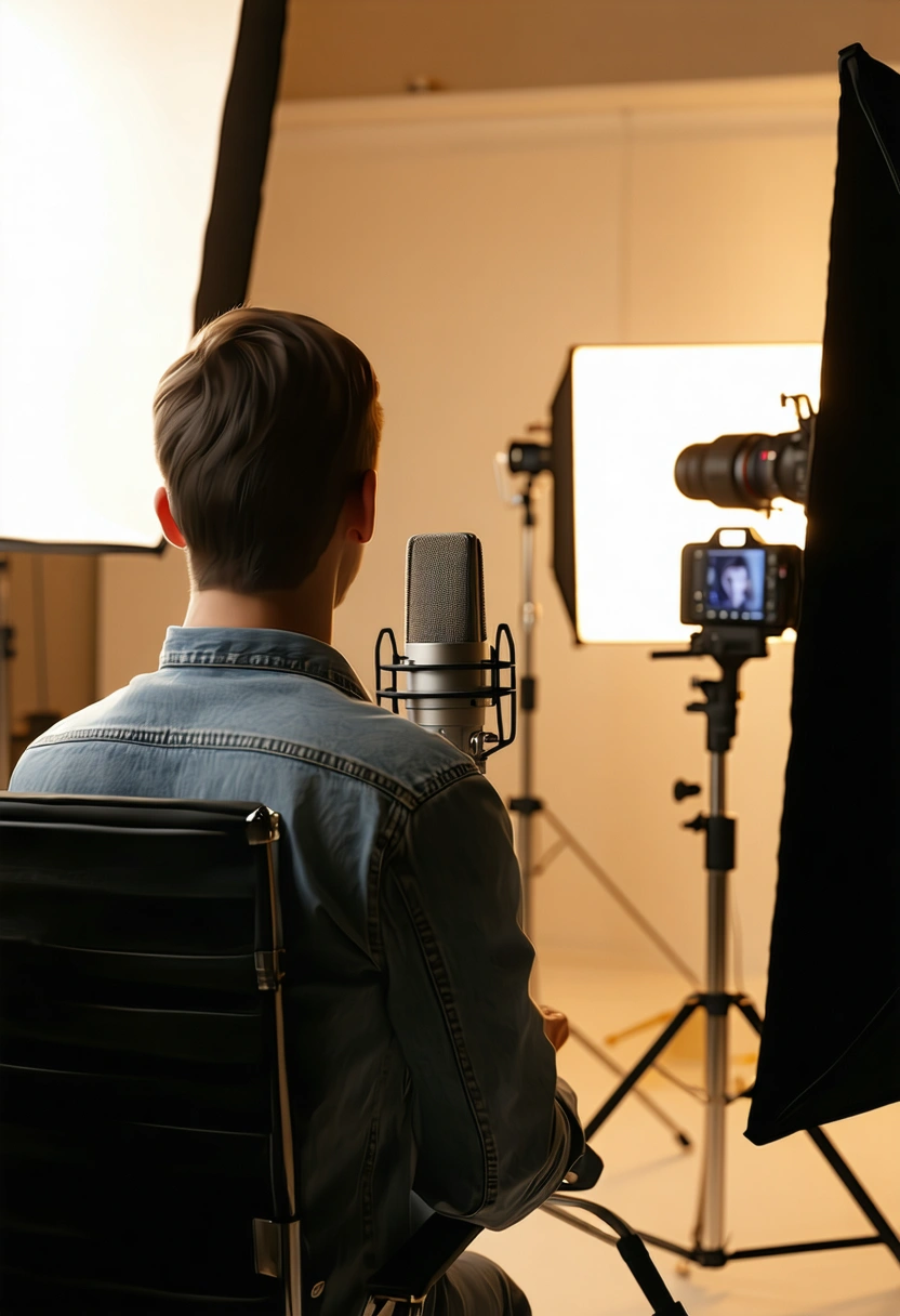 Interview-Studio am Abend — Licht und Gesprächssituation